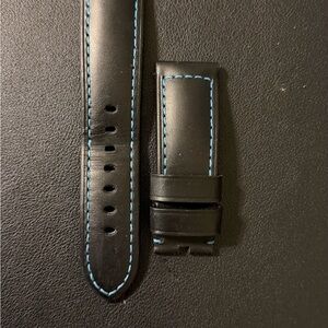 Black Calfskin Leather Watch Strap with Blue Stitching
